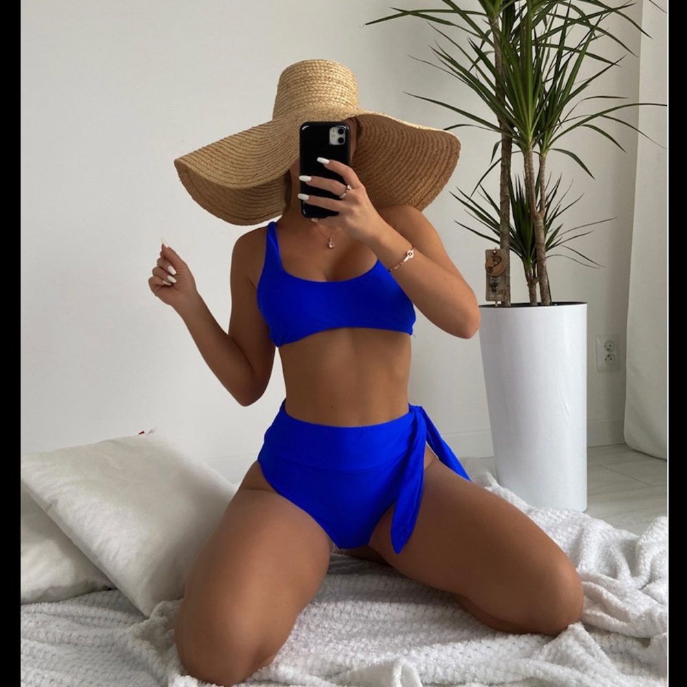 Electric blue side tie high waist bikini set - Picture 4 of 6
